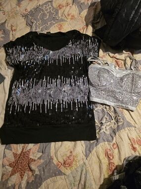 Sequin Accent Black Short Sleeve Top - & Sparkly Top